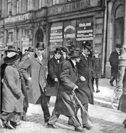 Lenin and his comrades in Stockholm en route to their Motherland. March 1917.