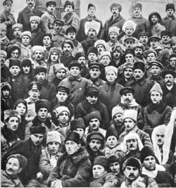 Lenin among the delegates to the Second All-Russia Congress of Miners.