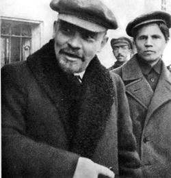 Lenin is shown leaving the House of Unions after a session of the First 

        All-Russia Congress on education. 1919