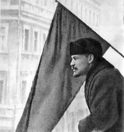 Lenin speaks from a balcony of the Moscow Soviet building, addressing 

        the communist soldiers leaving for the front. 1919