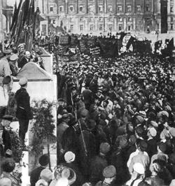 Lenin speaks at a meeting to mark the opening of the Second Congress 

        of the Comintern