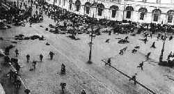 Shooting down of workers and soldiers taking part in  a peaceful demonstration in Petrograd in July 1917.