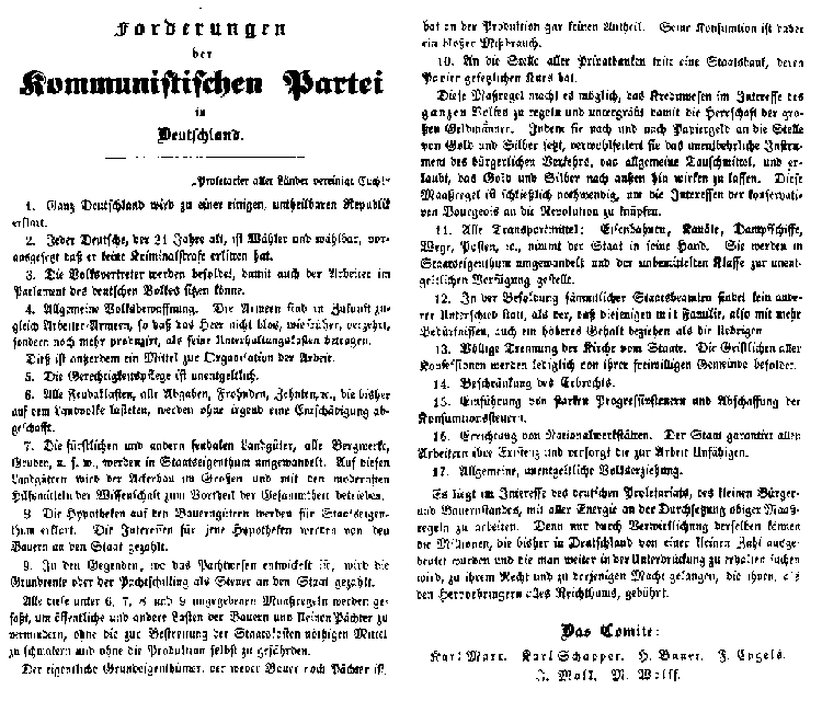 leaflet with demands of communist party