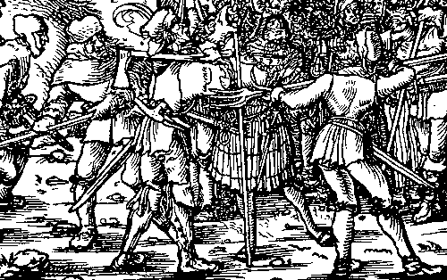 woodcut of the fighting